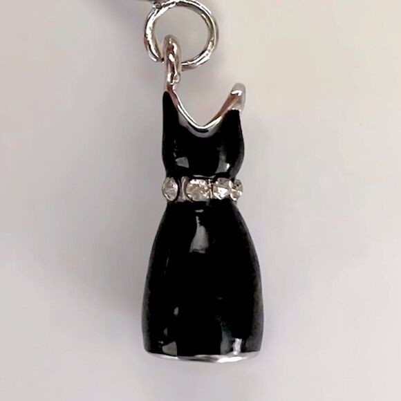Silver Little Black Dress Rhinestone Charm - Picture 1 of 2